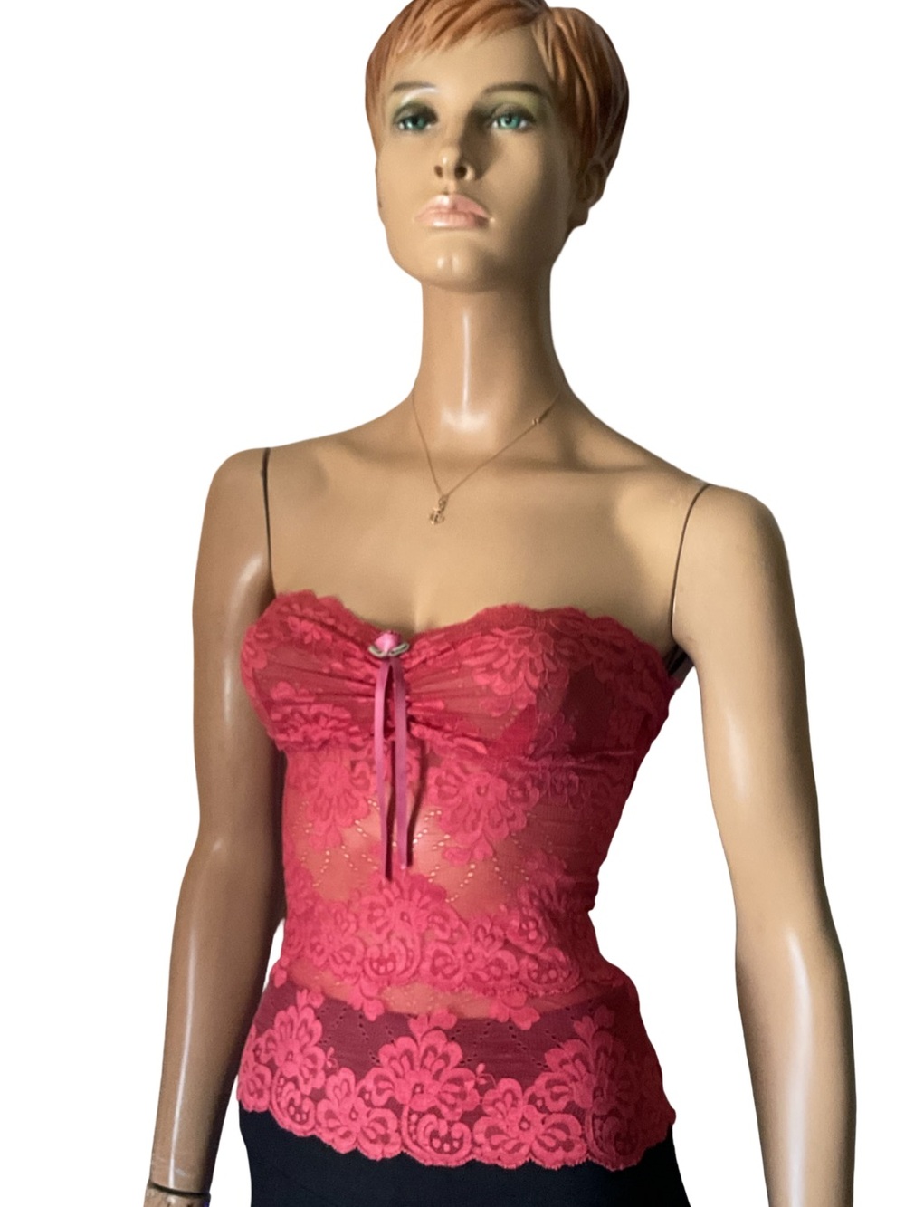 BETSEY JOHNSON NEW YORK CORAL LACE TUBE TOP CAMISOLE Sz S - Picture 4 of 7